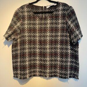 Contemporaine cropped tweed top Women size XXL, black, white and burgundy.